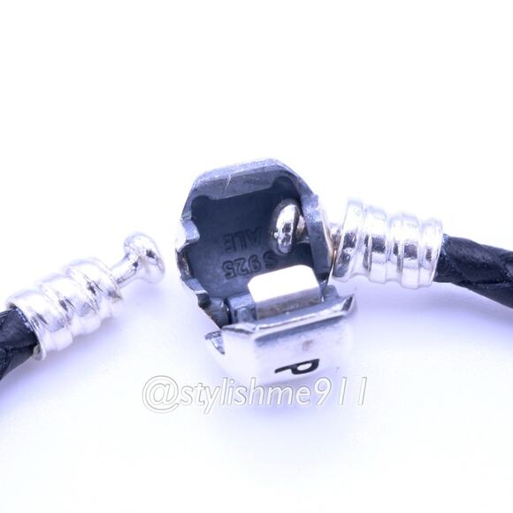Pandora Black Leather Bracelet with Silver Clasp - 590705CBK-S - Picture 6 of 8